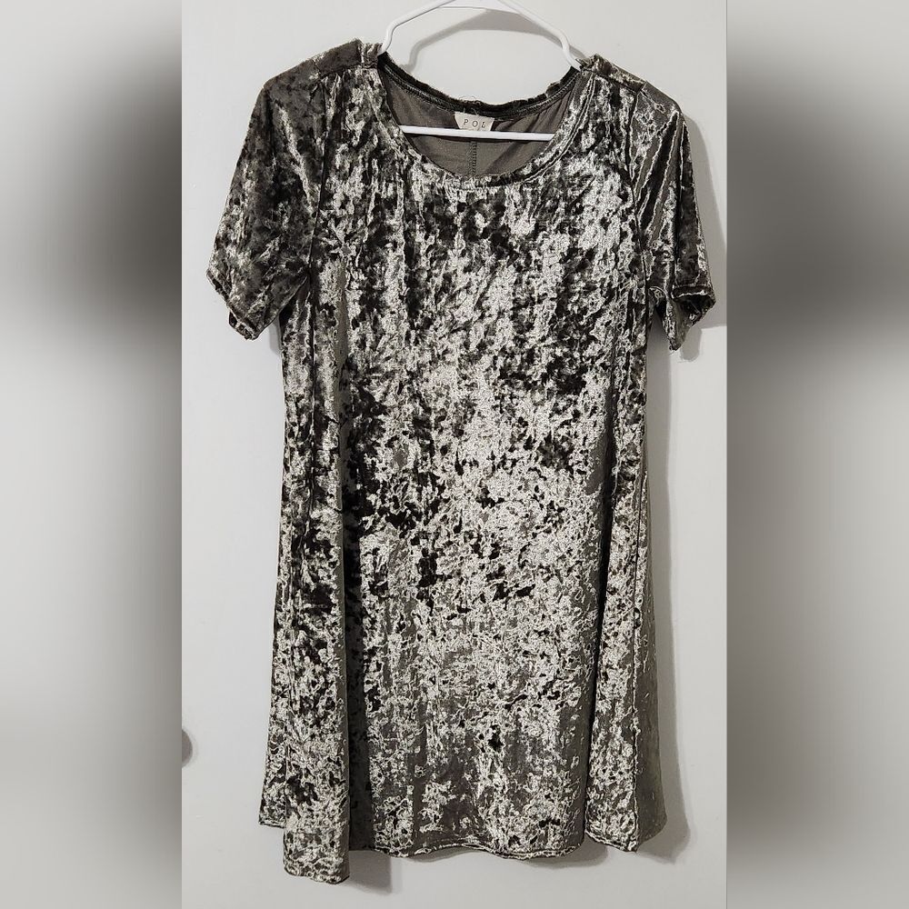 POL crushed velvet lavender size M short sleeve mini shirt dress